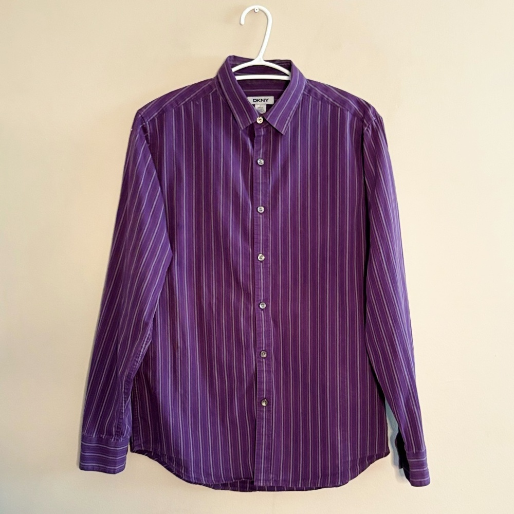 Vintage DKNY Two-Tone Purple Pinstripe Dress Shirt – Size Small, 15" Neck EUC - Picture 2 of 11